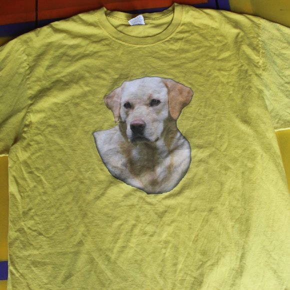Fruit of the Loom Yellow Dog Print T-Shirt - Picture 3 of 7